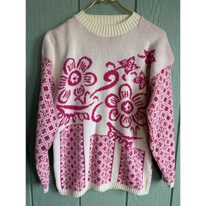 Vintage 90s Cabin Creek Floral Graphic Knit Sweater, Large